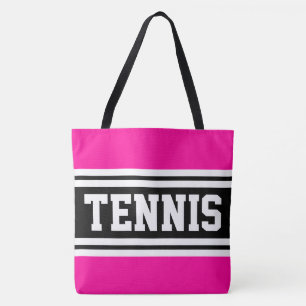 Tote Bag TENNIS Amusant Rose Clair Noir Blanc Rayures de Co