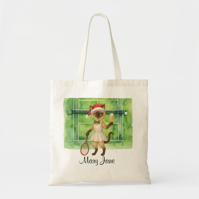 Tote Bag Tennis Christmas themed for player who loves cat  (Devant)