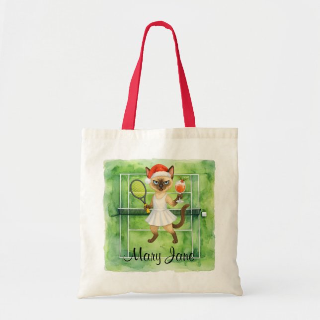 Tote Bag Tennis Christmas themed for player who loves cat  (Devant)