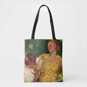 Tote Bag Tennis de sport vintage, amour et romance