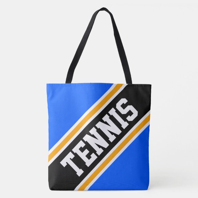 Tote Bag TENNIS Dynamique Bleu Clair Noir Orange Rayures (Devant)