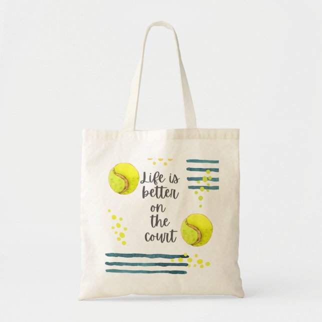 Tote Bag Tennis Life est meilleur sur la aquarelle de court (Devant)