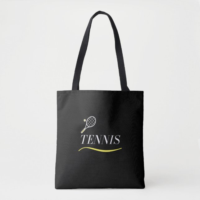 Tote Bag Tennis Mot Simple Souligné Racket Ball Noir (Devant)