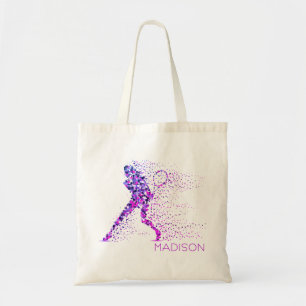 Tote Bag Tennis Pixels Rose Nom personnalisé