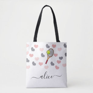 Tote Bag Tennis Racket Ball & mignonne Rose Heart Girls Nom