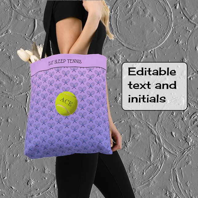 Tote Bag Tennis texte personnalisé à motif rose bleu (Créateur téléchargé)
