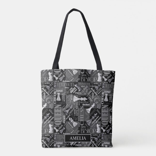 Tote Bag Termes et pièces d'échecs noir et blanc ID784 (Dos)