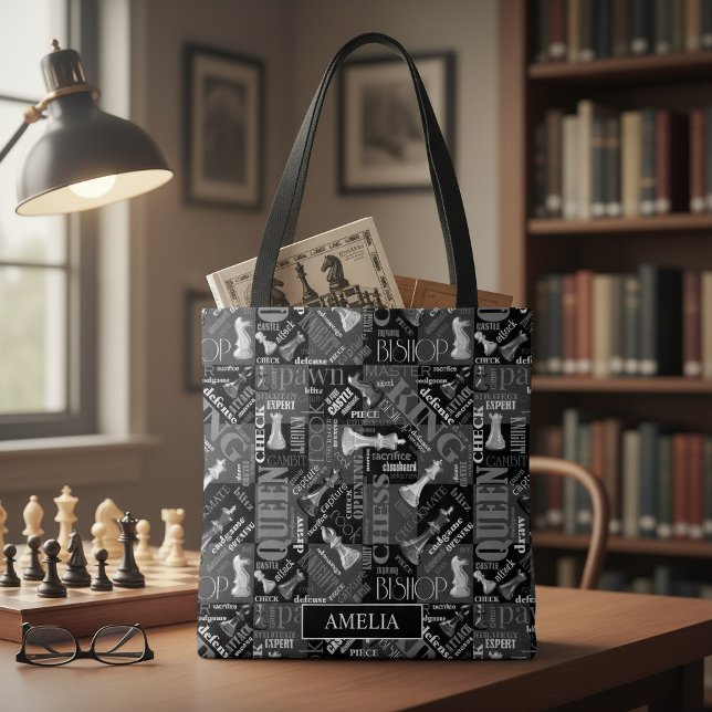 Tote Bag Termes et pièces d'échecs Noir et Blanc ID784 (Créateur téléchargé)