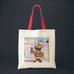 Tote Bag Termes Vétérinaires Art Subway<br><div class="desc">Un métro coloré est une image inspirée de termes vétérinaires avec des animaux et des symboles qui cravate dans ce qu'il est d'être un vétérinaire. Design original par Christie Black de ©Creations from the Heart.</div>