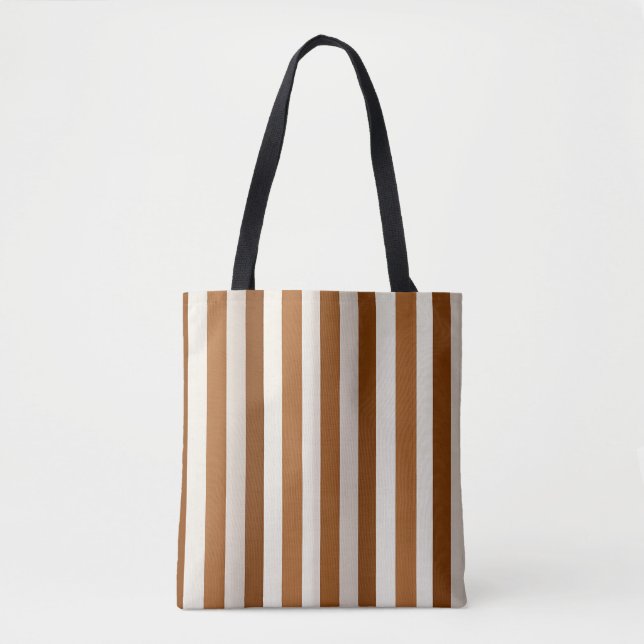 Tote Bag Terracotta Chaude et Rayure Verticale Crème (Devant)
