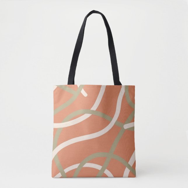Tote Bag Terracotta Linework Pattern | Cream & Olive  (Devant)