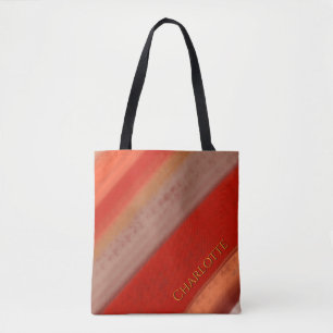 Tote Bag Terracotta Rayures de Pêche Nom Personnalisé