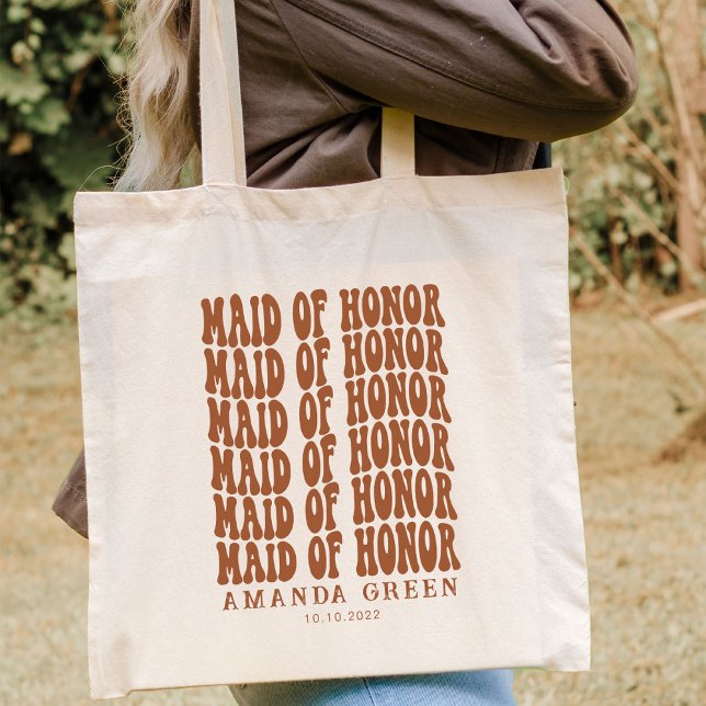 Tote Bag Terracotta Retro Boho Personnalisée Maid of Honor (Créateur téléchargé)