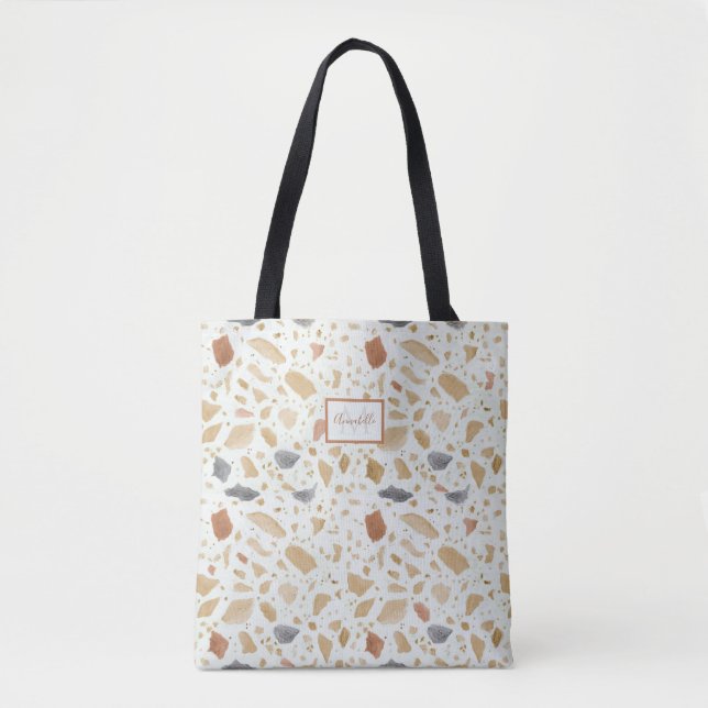 Tote Bag Terracotta Terrazo Moderne Abstrait w Nom du monog (Devant)