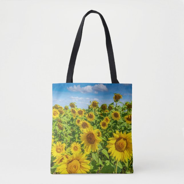 Tote Bag Terrain de tournesol, ensoleillé l'été. (Devant)