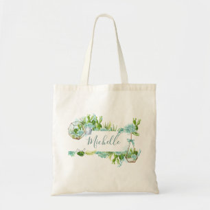 Tote Bag Terrarium de verre à aquarelle de succulentes