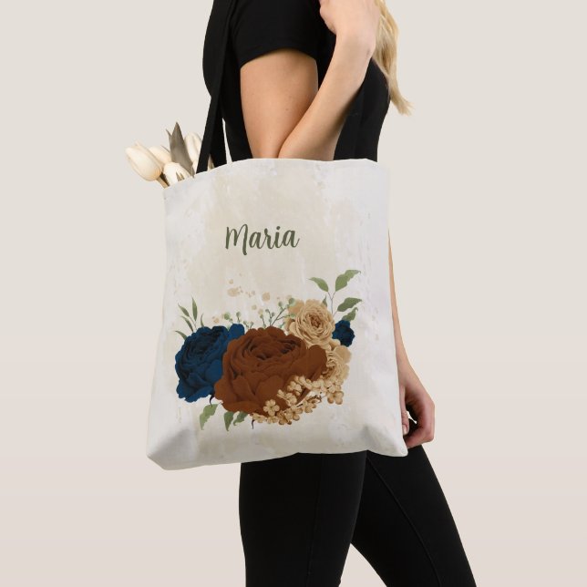 Tote Bag terre cuite marine floral (De près)