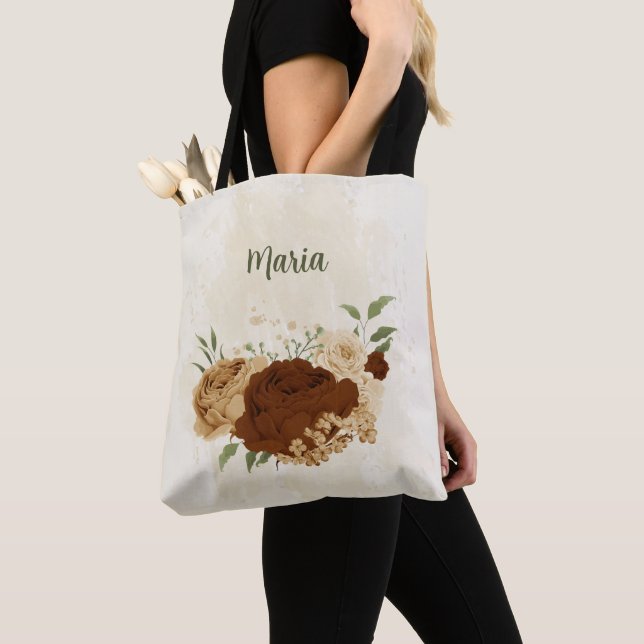 Tote Bag terre cuite ton floral (De près)