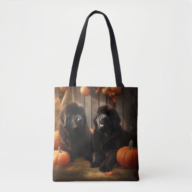 Tote Bag Terre-Neuve Chiot Automne Citrouille de plaisir (Devant)