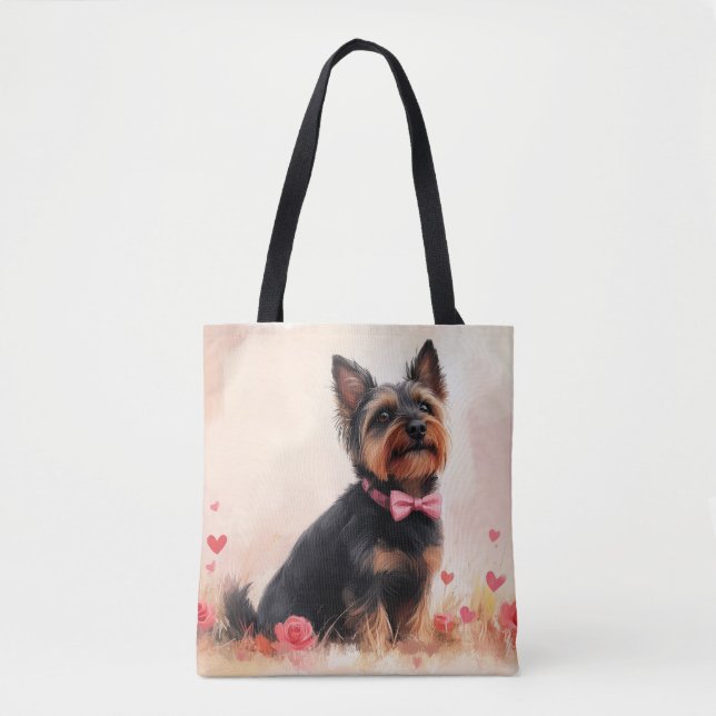 Tote Bag Terrier Australien avec des Roses - Saint-Valentin (Devant)