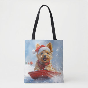 Tote Bag Terrier Australien en Luge Laissez Tomber la Neige