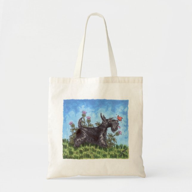 Tote Bag Terrier écossais avec des chardons fourre-tout (Devant)