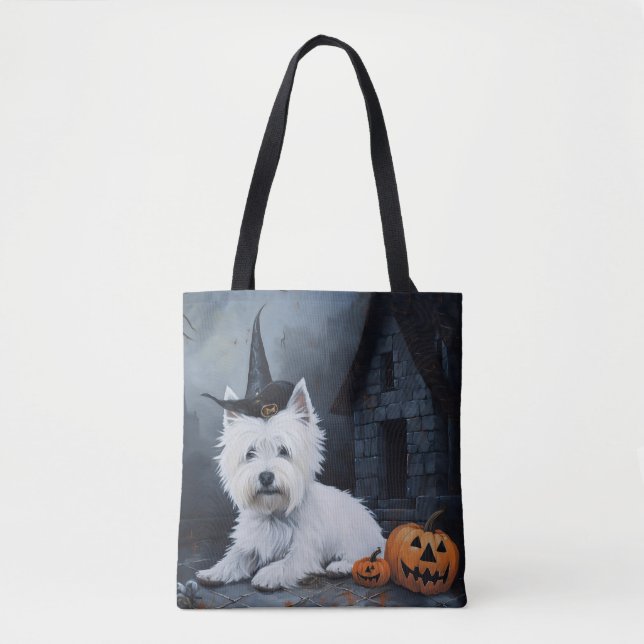 Tote Bag Terrier West Highland Blanc Citrouille Halloween (Devant)
