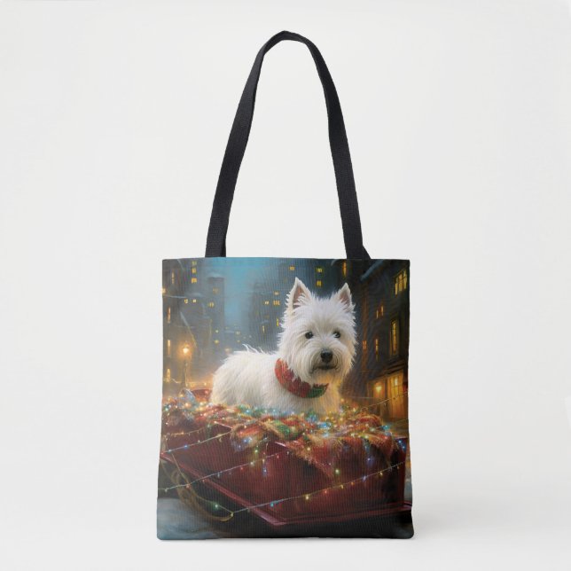 Tote Bag Terrier West Highland Blanc Noël Festif (Devant)