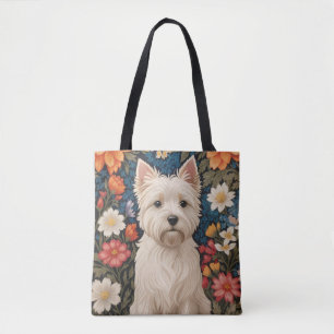 Tote Bag Térrier West Highland élégant Fleur floral coloré