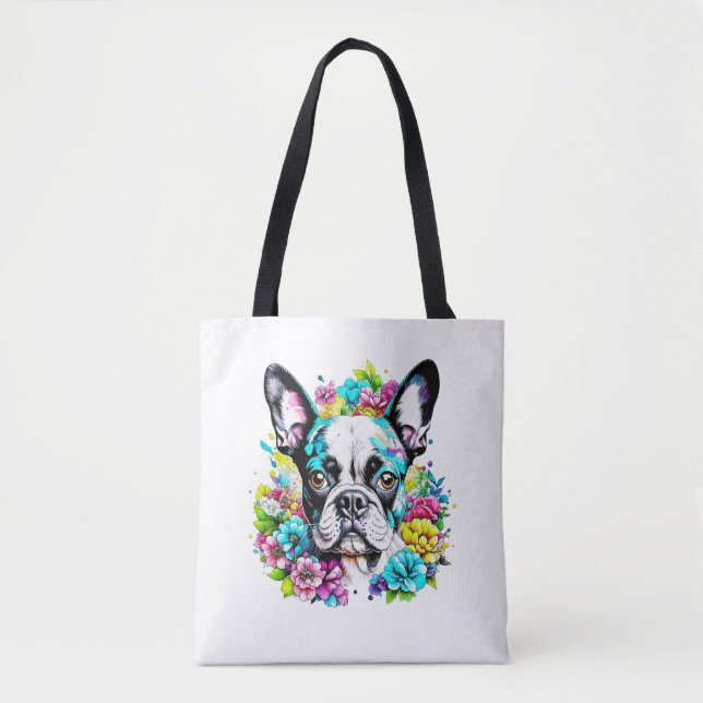 Tote Bag Tervueren Boston Terrier entouré de fleurs (Devant)