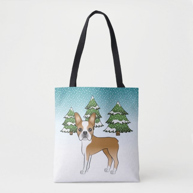 Tote Bag Tervueren et Boston Terrier blanc dans une forêt h (Devant)