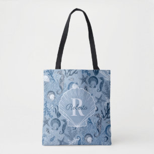 Tote Bag Test de monogramme de la vie marine de l'océan ble