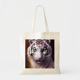 Tote Bag Tête blanche de tigre aux yeux métissants