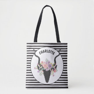 Tote Bag Tête de cerf et roses personnalisés