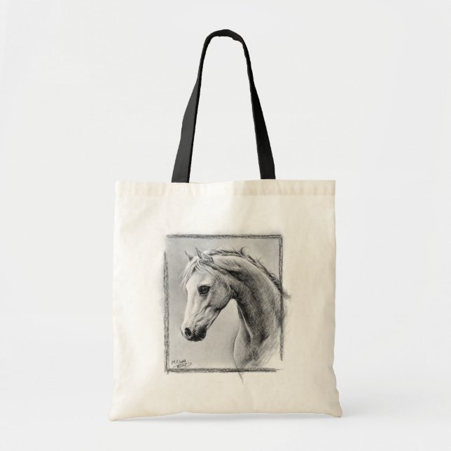 Tote Bag Tête de cheval Dessin de charbon de bois Art équin (Devant)