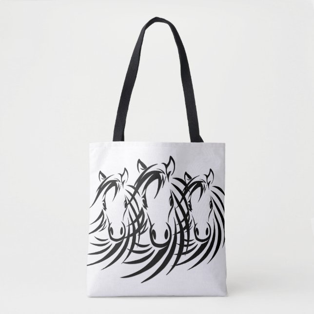 Tote Bag Tête de cheval noir sur fond blanc (Devant)