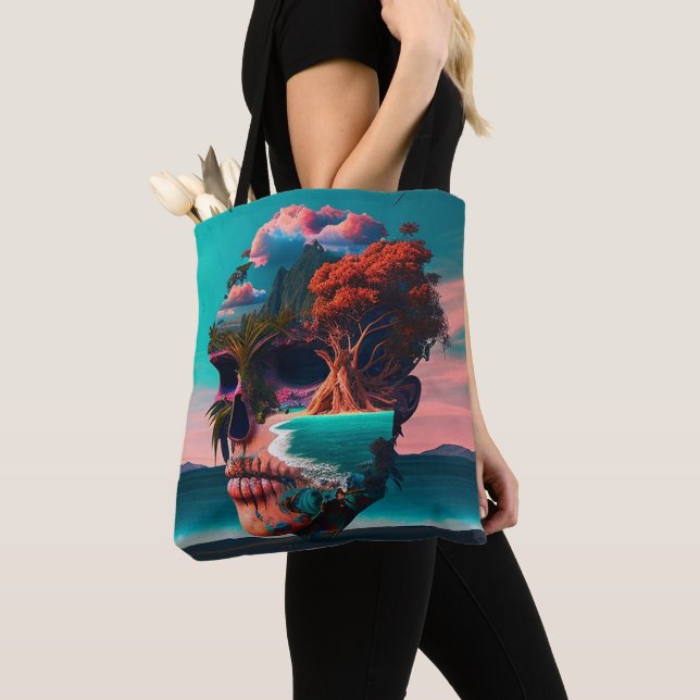 Tote Bag Tête de crâne colorée (De près)