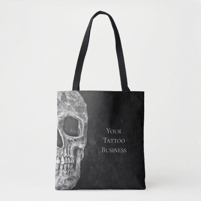 Tote Bag Tête de crâne Gothique Boutique De Tatouage Noir E (Devant)