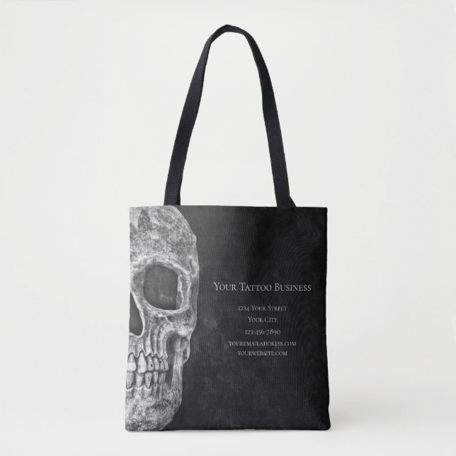 Tote Bag Tête de crâne Gothique Boutique De Tatouage Noir E (Devant)