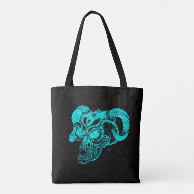 Tote Bag Tête de diable crâne noir et vert (Dos)
