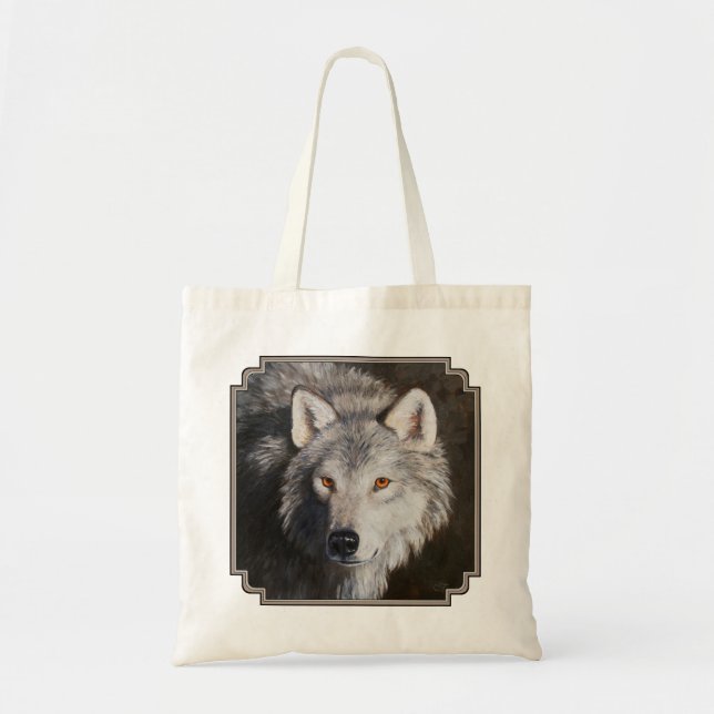 Tote Bag Tête de loup de bois gris (Devant)