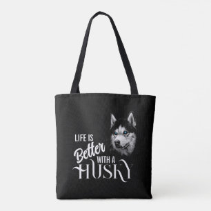 Tote Bag Tête de portrait Husky Sibérien Avec Yeux Bleus