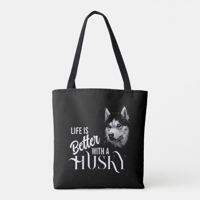 Tote Bag Tête de portrait Husky Sibérien Avec Yeux Bleus (Dos)