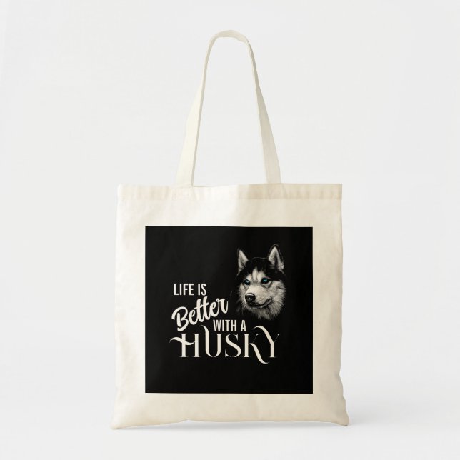Tote Bag Tête de portrait Husky Sibérien Avec Yeux Bleus (Devant)