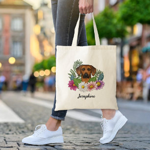 Tote Bag Tête de Ridgeback de Rhodésie Fleurs Colorées Et N