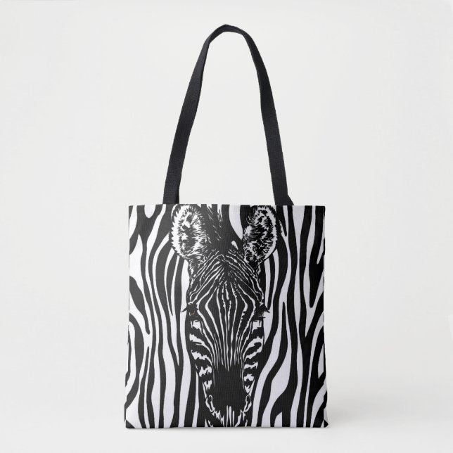 Tote Bag Tête de zèbre unique sur impression zèbre (Devant)