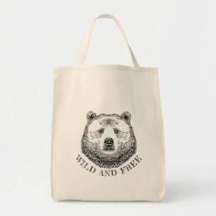 Tote Bag Tête D'Ours, Sauvage Et Libre, Illustration Dessin