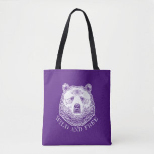 Tote Bag Tête D'Ours, Sauvage Et Libre, Illustration Dessin