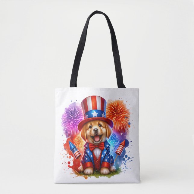 Tote Bag Tête Patriotique Oncle Sam Puppy Fireworks (Devant)