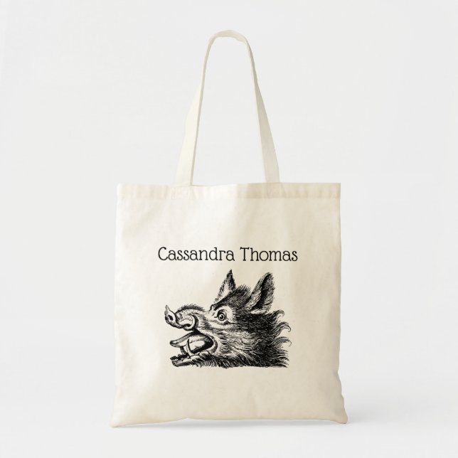 Tote Bag Tête vintage de sanglier Dessin BW (Devant)